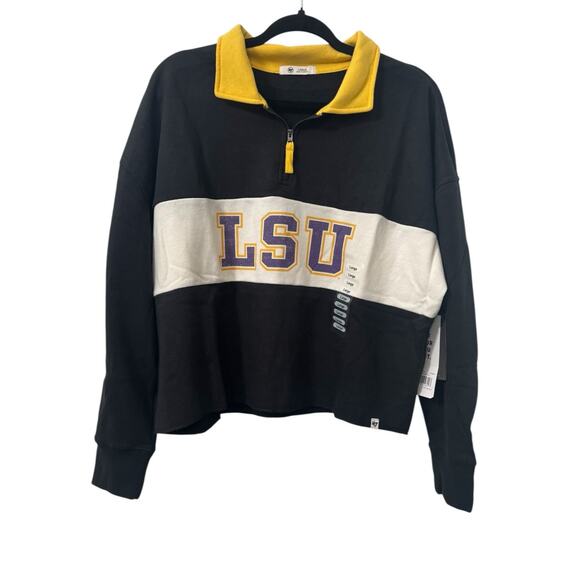 NWT! 47 Brand LSU Tigers Remi Color Block Cropped Zip Sweater - Size Large - Picture 4 of 8
